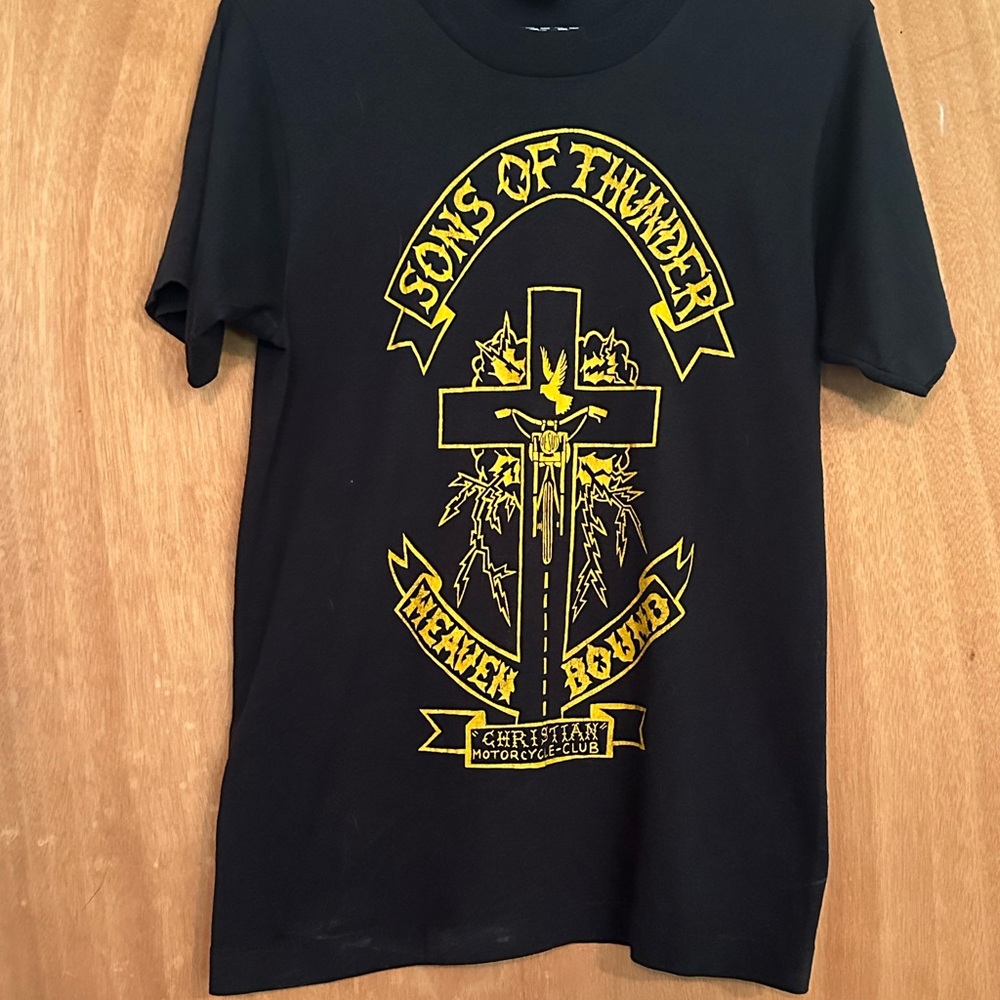 Black Sons of Thunder Heaven Bound Christian Biker Vintage Tee Screen Stars